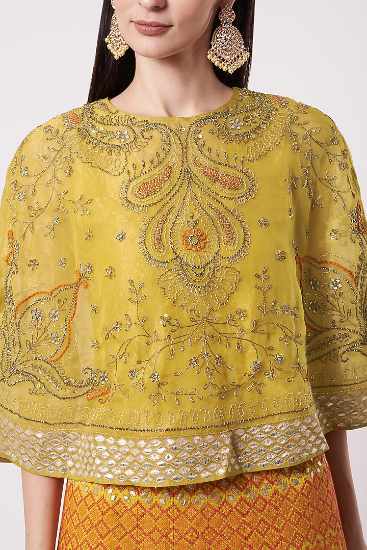 Yellow Dupion Embroidered Wedding Lehenga Set by Kavita Bhartia at Pernia's Pop Up Shop