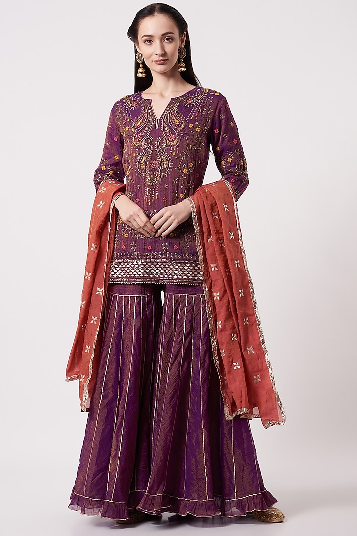 Purple Embellished Sharara Set by Kavita Bhartia at Pernia's Pop Up Shop