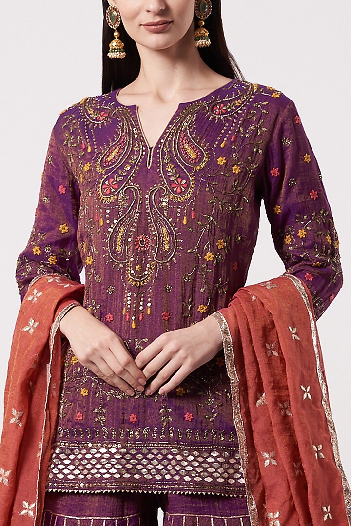 Purple Embellished Wedding Sharara Set by Kavita Bhartia at Pernia's Pop Up Shop