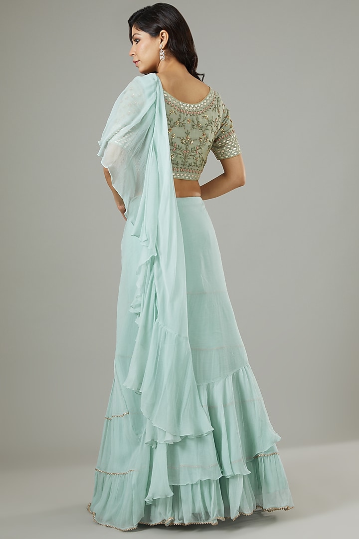 Powder Blue Chiffon Wedding Saree Set by Kavita Bhartia at Pernia's Pop Up Shop