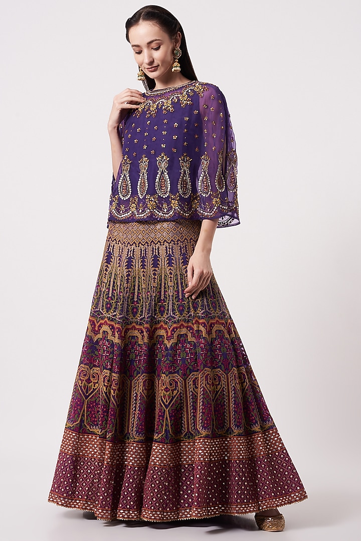 Purple Embroidered Sharara Set by Kavita Bhartia
