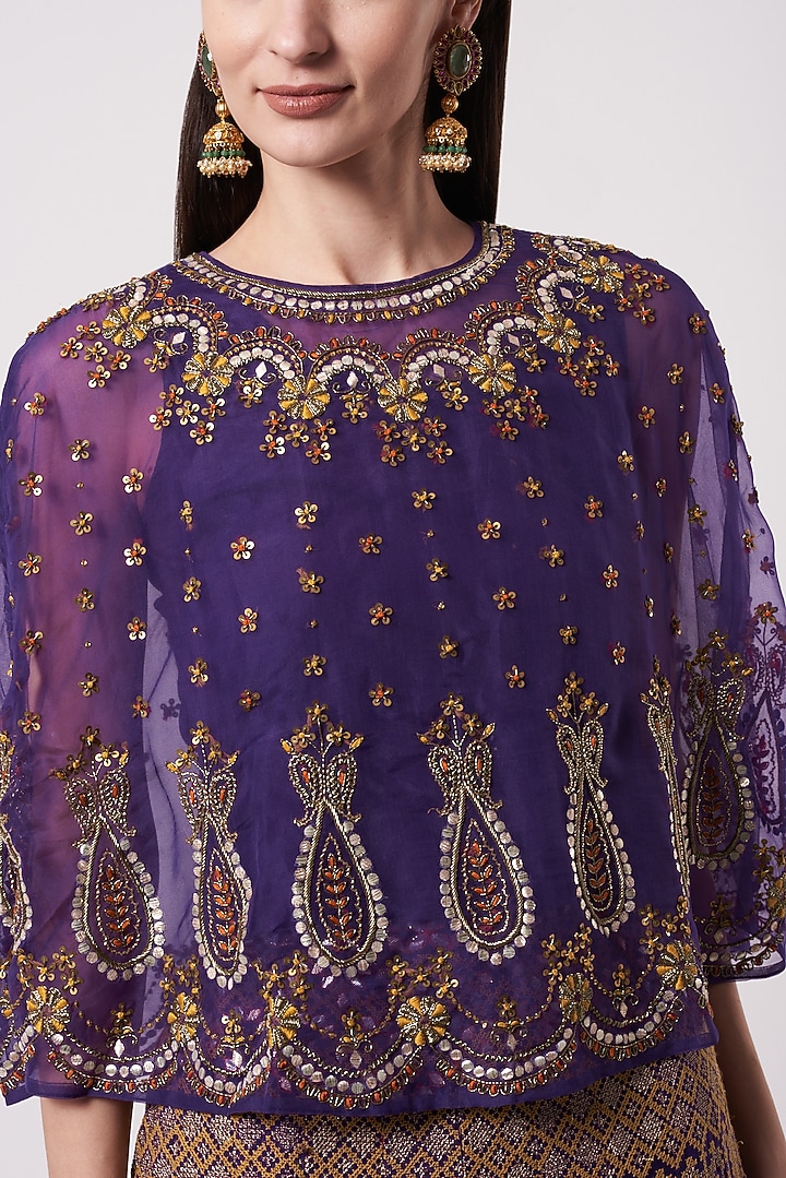 Purple Embroidered Bridal Sharara Set by Kavita Bhartia at Pernia's Pop Up Shop