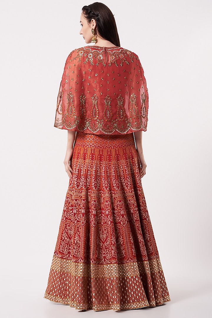 Red Dupion Embroidered Skirt Set by Kavita Bhartia at Pernia's Pop Up Shop