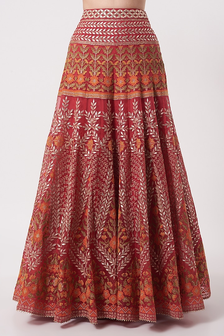 Red Embroidered Skirt Set by Kavita Bhartia at Pernia's Pop Up Shop