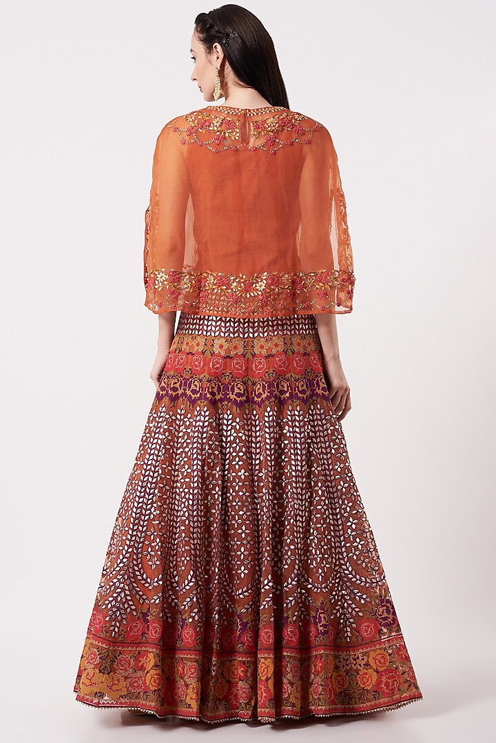 Rust Organza Embroidered Skirt Set by Kavita Bhartia at Pernia's Pop Up Shop