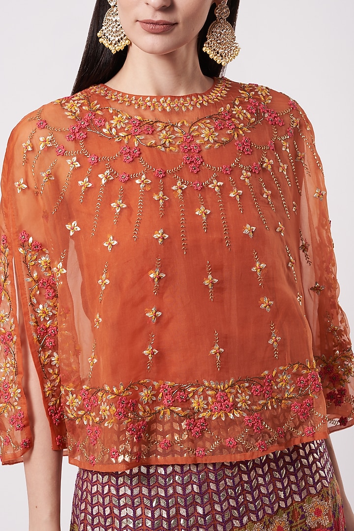 Rust Organza Embroidered Skirt Set by Kavita Bhartia at Pernia's Pop Up Shop