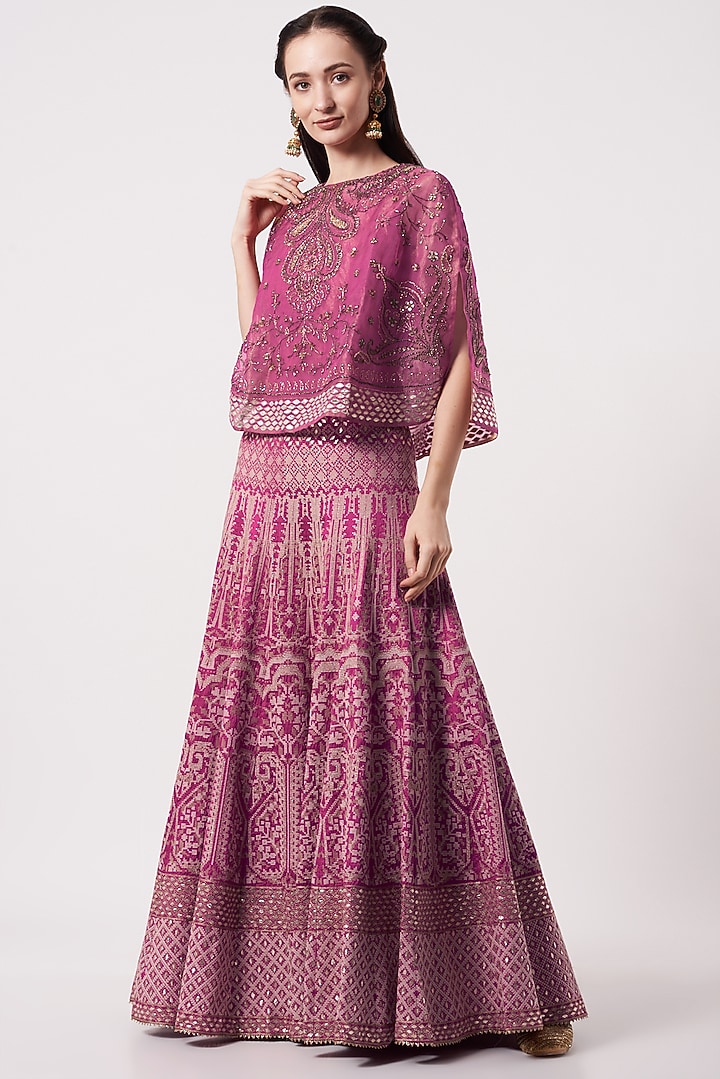 Hot Pink Dupion Embroidered Wedding Lehenga Set by Kavita Bhartia at Pernia's Pop Up Shop