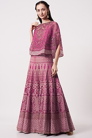 Hot Pink Dupion Embroidered Lehenga Set by Kavita Bhartia