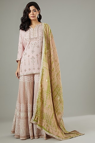 Pink Embroidered Sharara Set by Kavita Bhartia