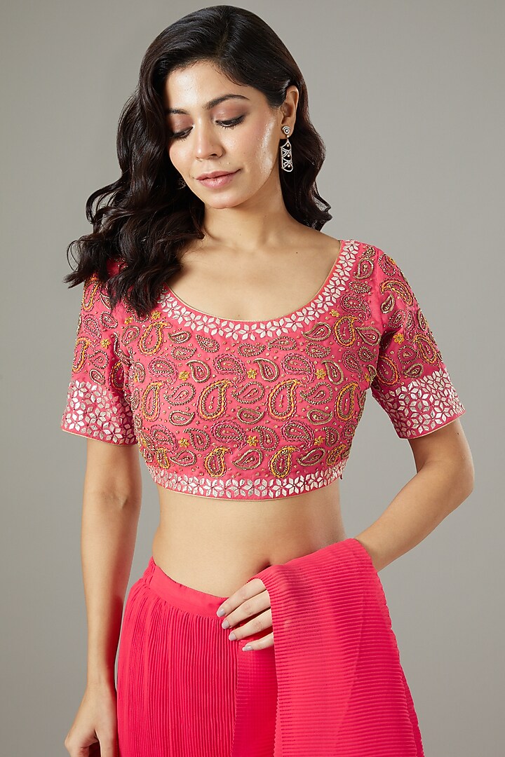 Carrot Red Georgette Pre-Stitched Wedding Saree Set by Kavita Bhartia at Pernia's Pop Up Shop