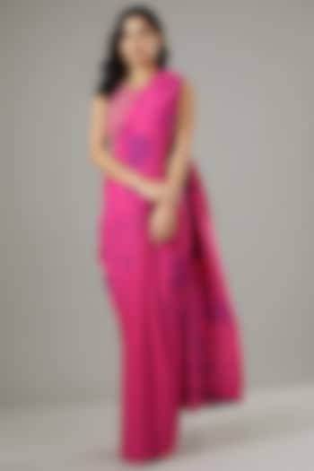 Hot Pink Stretch Lycra Pre-Stitched Wedding Saree Set by Kavita Bhartia at Pernia's Pop Up Shop