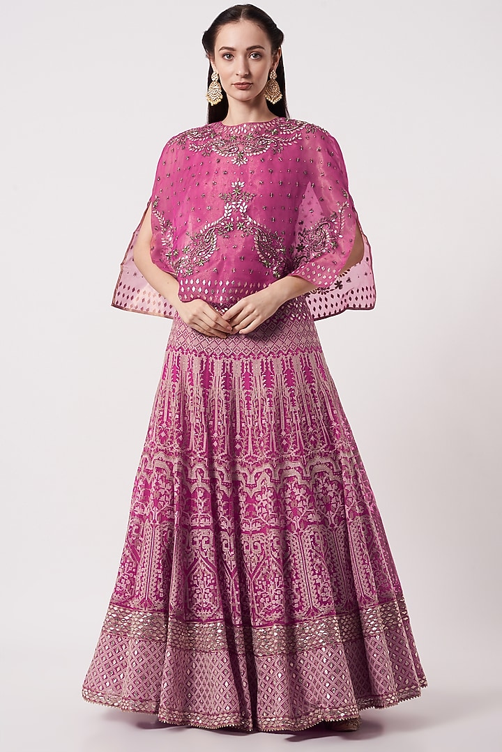 Hot Pink Dupion Embroidered Wedding Lehenga Set by Kavita Bhartia at Pernia's Pop Up Shop