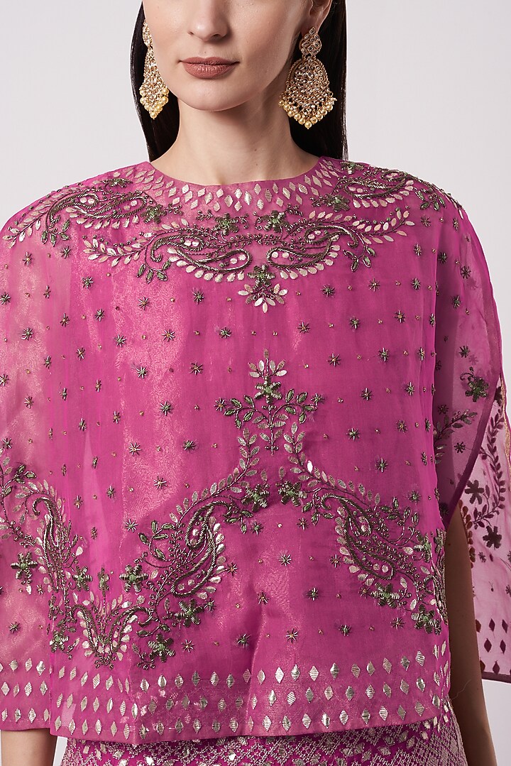 Hot Pink Dupion Embroidered Wedding Lehenga Set by Kavita Bhartia at Pernia's Pop Up Shop