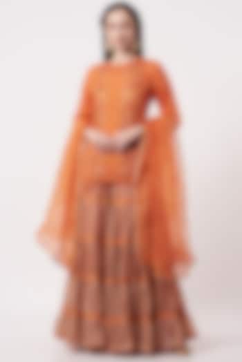 Orange Embroidered Sharara Set by Kavita Bhartia