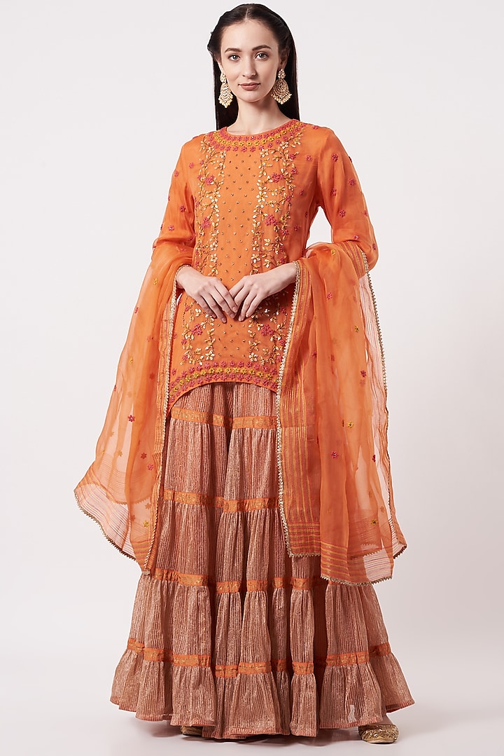 Orange Embroidered Sharara Set by Kavita Bhartia