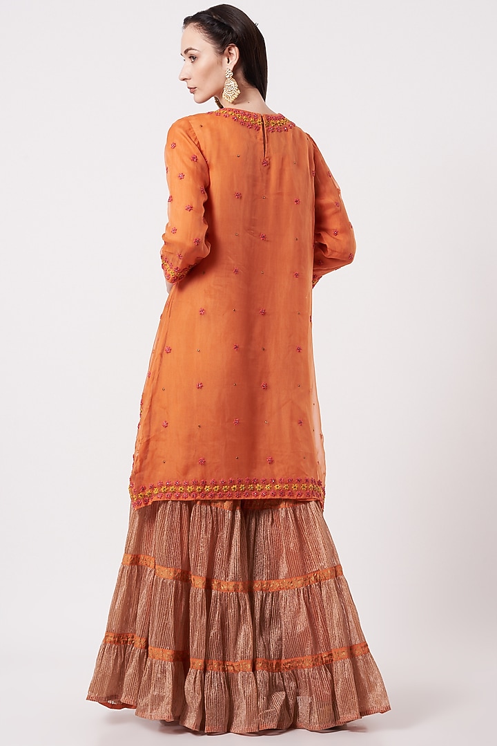 Orange Embroidered Wedding Sharara Set by Kavita Bhartia at Pernia's Pop Up Shop