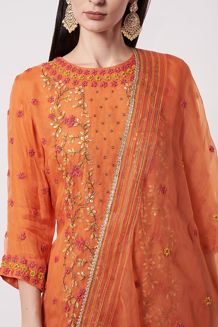 Orange Embroidered Wedding Sharara Set by Kavita Bhartia at Pernia's Pop Up Shop