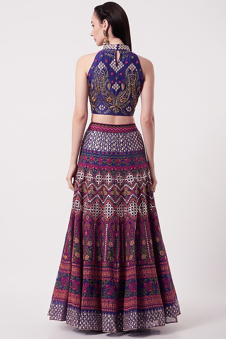 Purple & Hot Pink Embroidered Wedding Lehenga Set by Kavita Bhartia at Pernia's Pop Up Shop