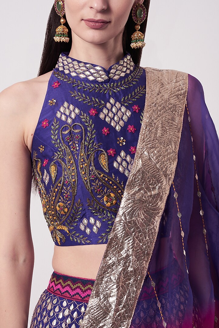 Purple & Hot Pink Embroidered Wedding Lehenga Set by Kavita Bhartia at Pernia's Pop Up Shop