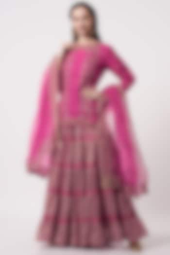 Hot Pink Net Embroidered Sharara Set by Kavita Bhartia