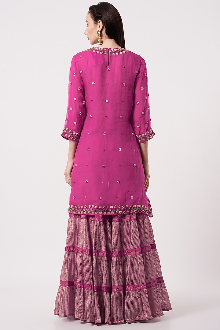 Hot Pink Net Embroidered Wedding Sharara Set by Kavita Bhartia at Pernia's Pop Up Shop