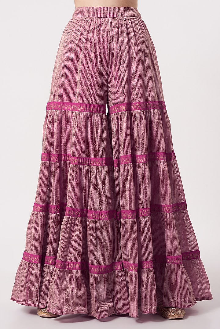 Hot Pink Net Embroidered Wedding Sharara Set by Kavita Bhartia at Pernia's Pop Up Shop