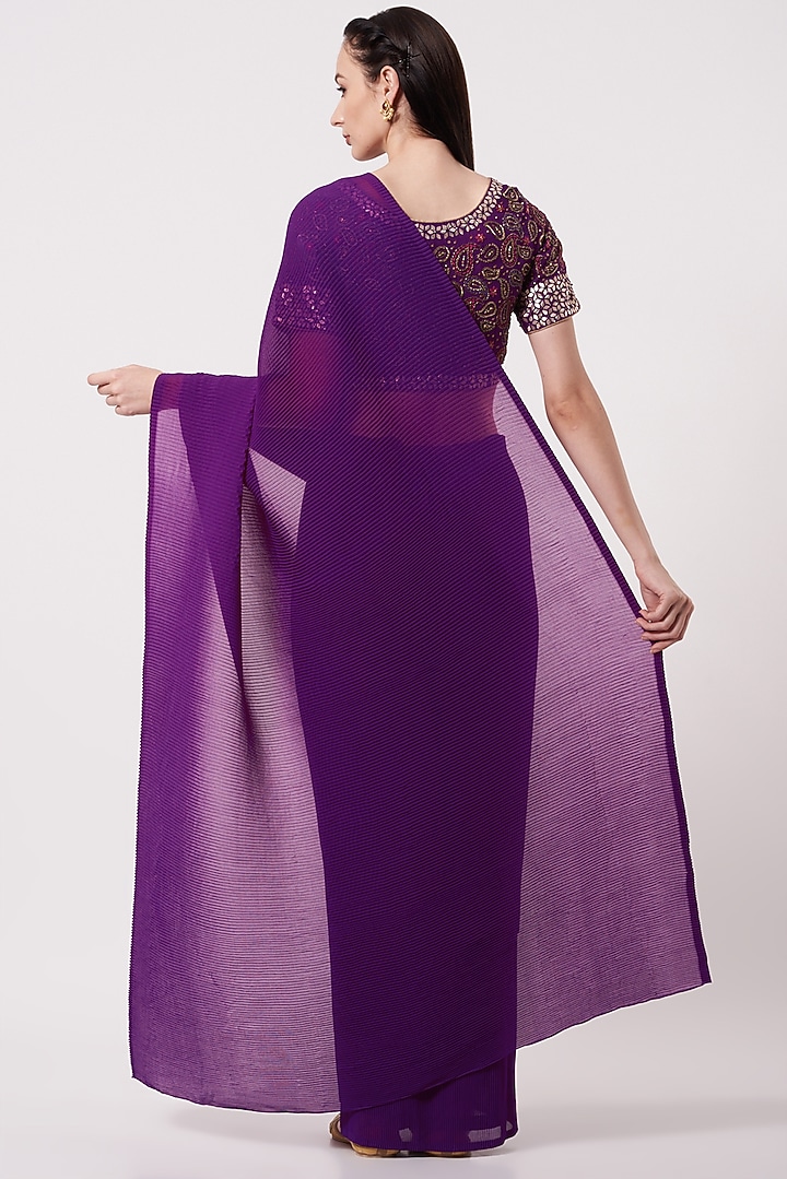 Purple Georgette Pre-Stitched Wedding Saree With Cape by Kavita Bhartia at Pernia's Pop Up Shop
