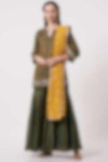 Bottle Green Embellished Sharara Set by Kavita Bhartia