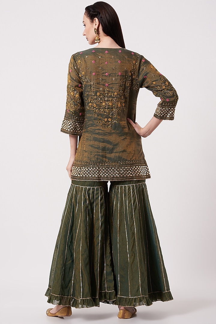 Bottle Green Embellished Wedding Sharara Set by Kavita Bhartia at Pernia's Pop Up Shop