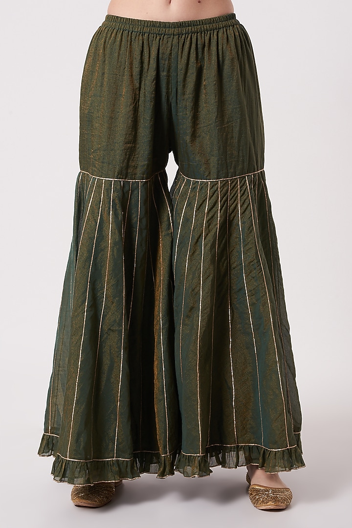 Bottle Green Embellished Wedding Sharara Set by Kavita Bhartia at Pernia's Pop Up Shop