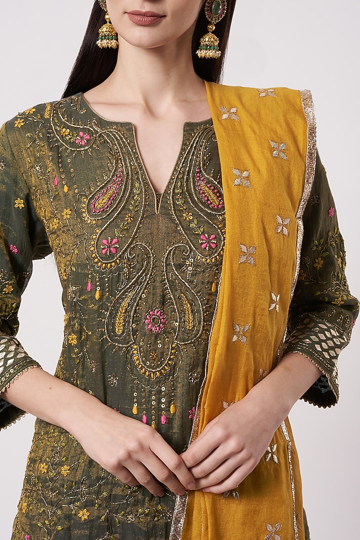 Bottle Green Embellished Wedding Sharara Set by Kavita Bhartia at Pernia's Pop Up Shop