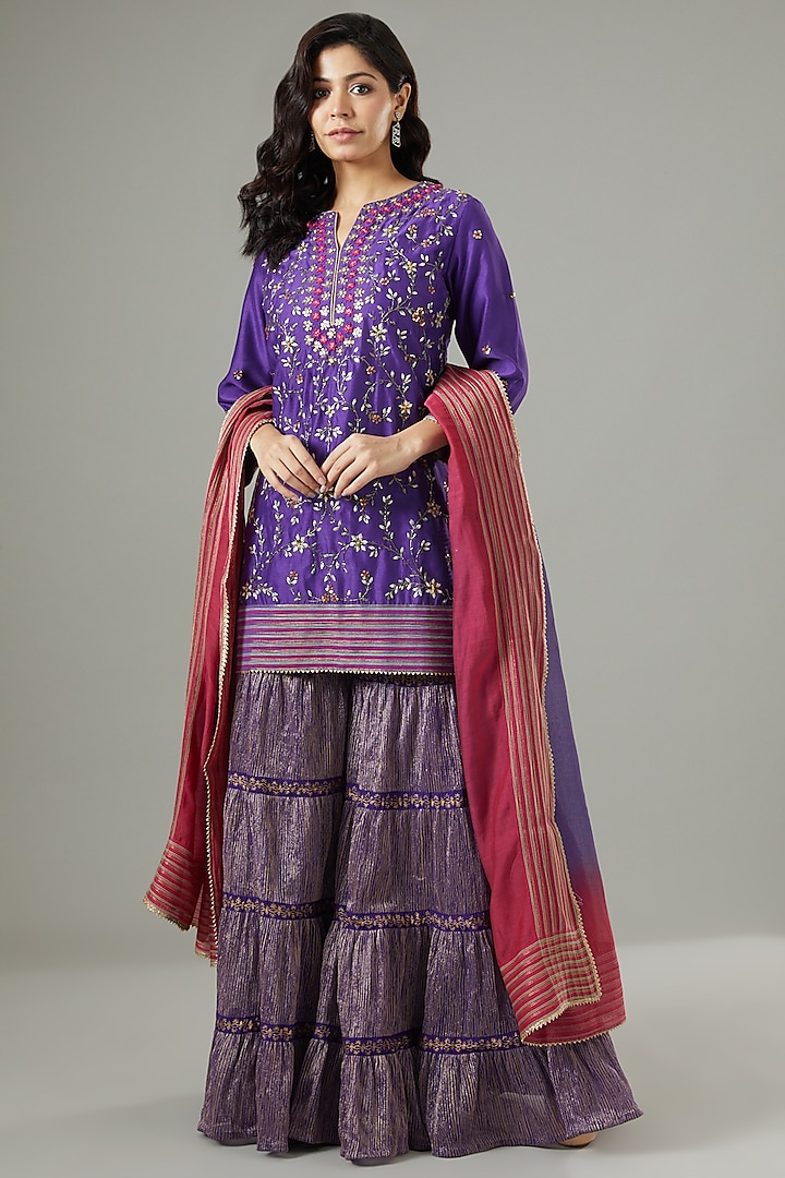 Purple Embroidered Sharara Set by Kavita Bhartia at Pernia's Pop Up Shop