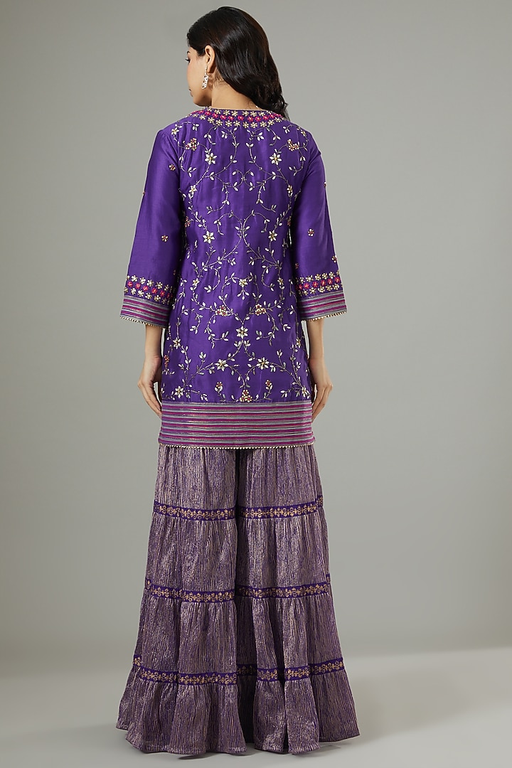 Purple Embroidered Wedding Sharara Set by Kavita Bhartia at Pernia's Pop Up Shop