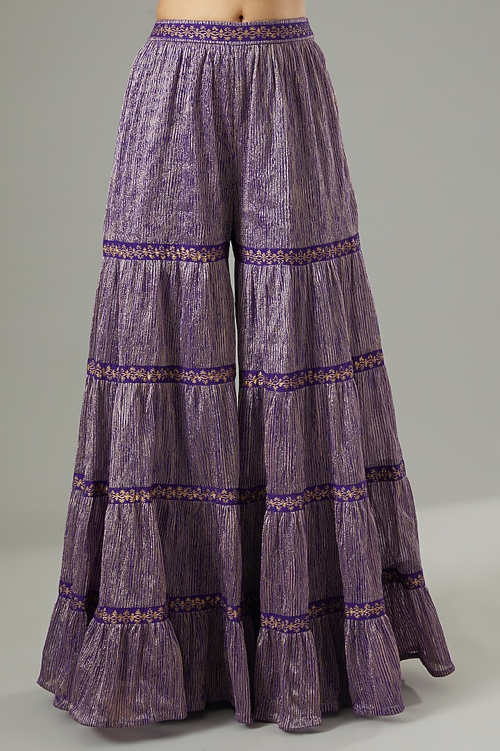 Purple Embroidered Wedding Sharara Set by Kavita Bhartia at Pernia's Pop Up Shop