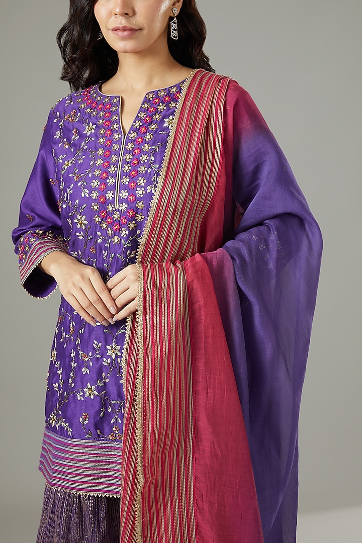 Purple Embroidered Wedding Sharara Set by Kavita Bhartia at Pernia's Pop Up Shop