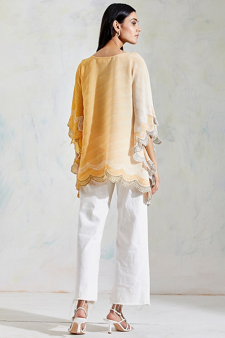 Ivory & Yellow Shaded Hand Block Printed Poncho Top by Kavita Bhartia at Pernia's Pop Up Shop