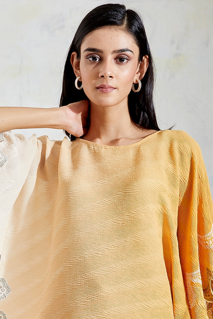 Ivory & Yellow Shaded Hand Block Printed Poncho Top by Kavita Bhartia at Pernia's Pop Up Shop