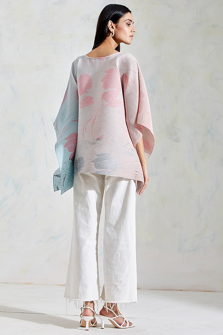 Pink & Aquatic Sage Shaded Hand Block Printed Poncho Top by Kavita Bhartia at Pernia's Pop Up Shop