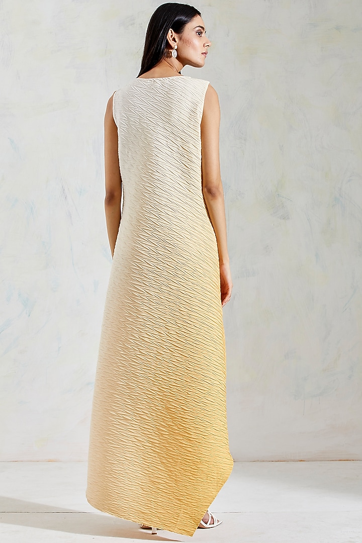 Ivory & Yellow Shaded Crinkle Crepe Dress by Kavita Bhartia at Pernia's Pop Up Shop