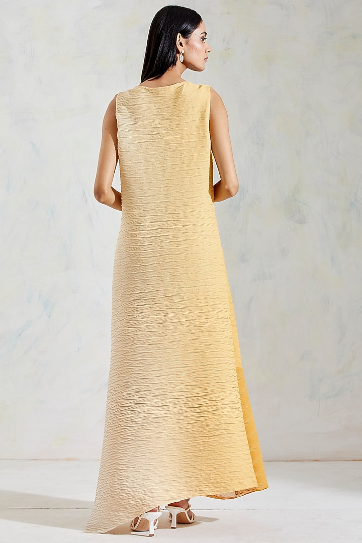 Ivory & Yellow Shaded Crinkle Georgette Dress by Kavita Bhartia at Pernia's Pop Up Shop
