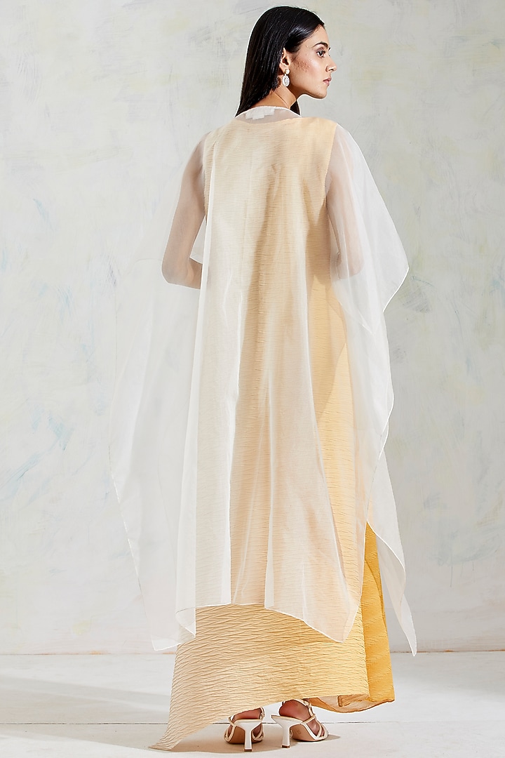 Ivory & Yellow Shaded Dress With Hand Block Printed Cape by Kavita Bhartia at Pernia's Pop Up Shop