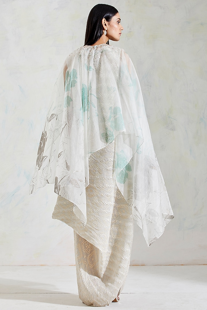 Ivory Cowl Draped Dress With Cape by Kavita Bhartia at Pernia's Pop Up Shop