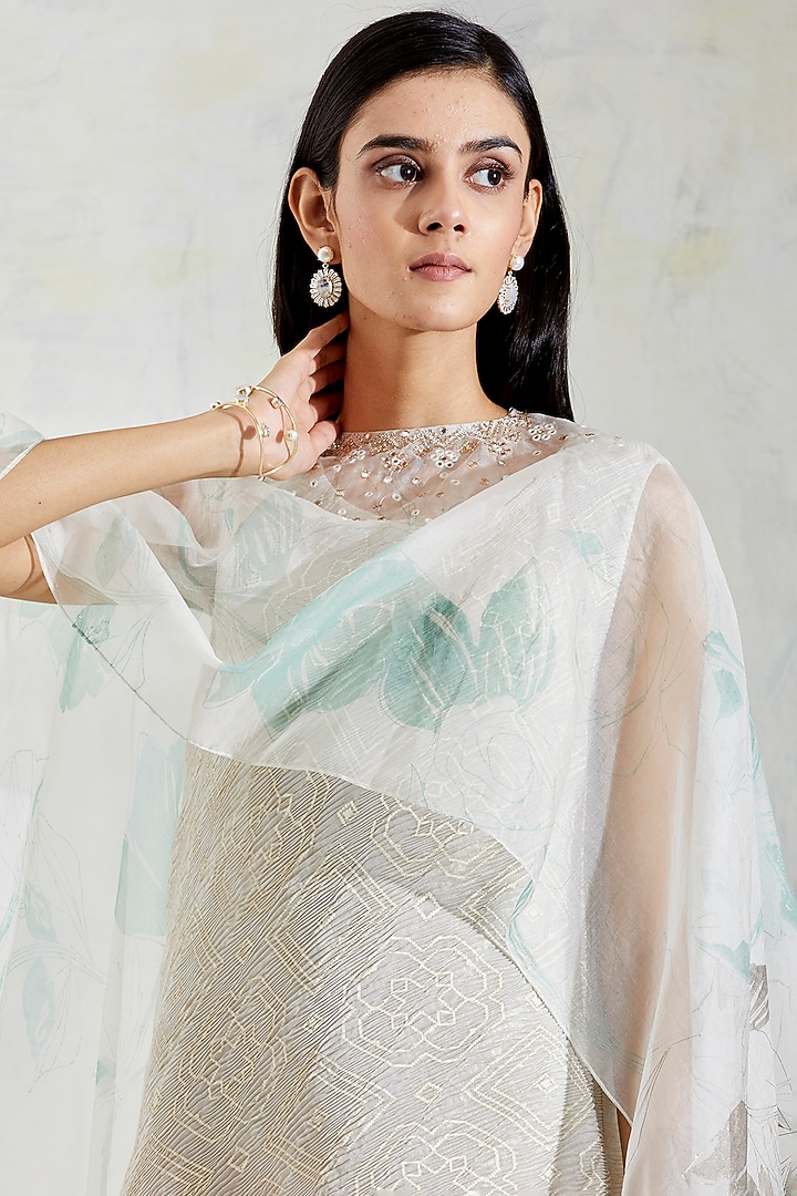 Ivory Cowl Draped Dress With Cape by Kavita Bhartia at Pernia's Pop Up Shop