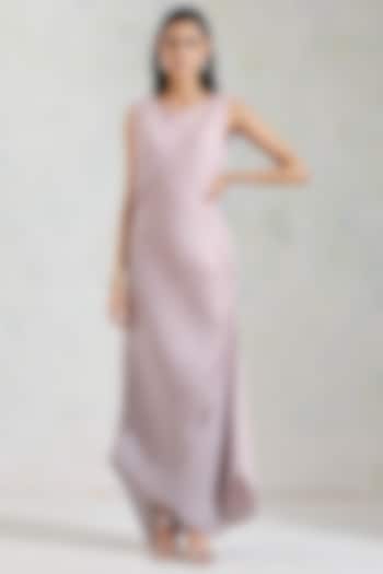 Pink & Grey Shaded Crinkle Crepe Draped Dress by Kavita Bhartia