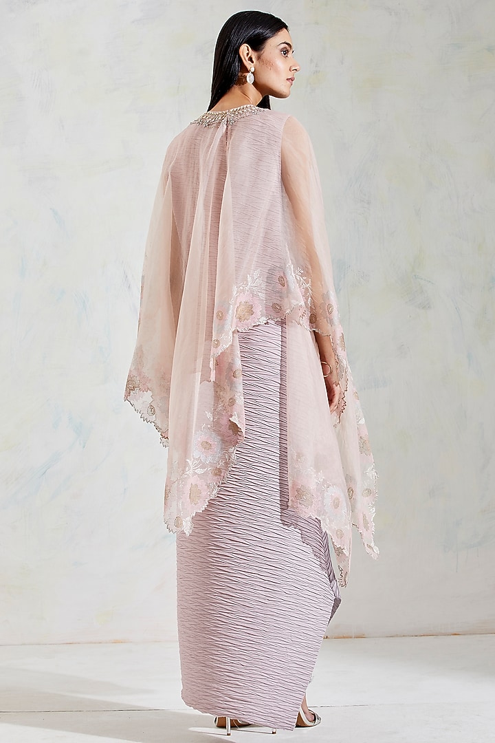 Pink & Grey Shaded Crinkled Draped Dress With Cape by Kavita Bhartia at Pernia's Pop Up Shop