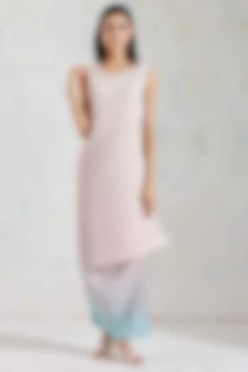 Pink & Aquatic Sage Shaded Crinkle Crepe Dress by Kavita Bhartia