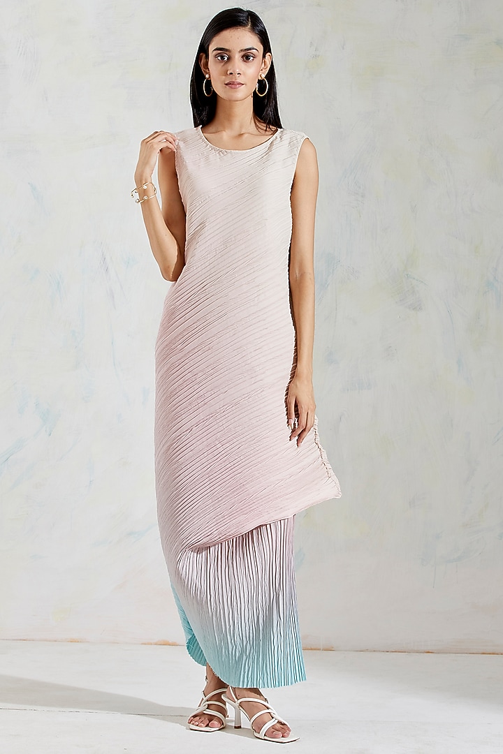 Pink & Aquatic Sage Shaded Crinkle Crepe Dress by Kavita Bhartia at Pernia's Pop Up Shop