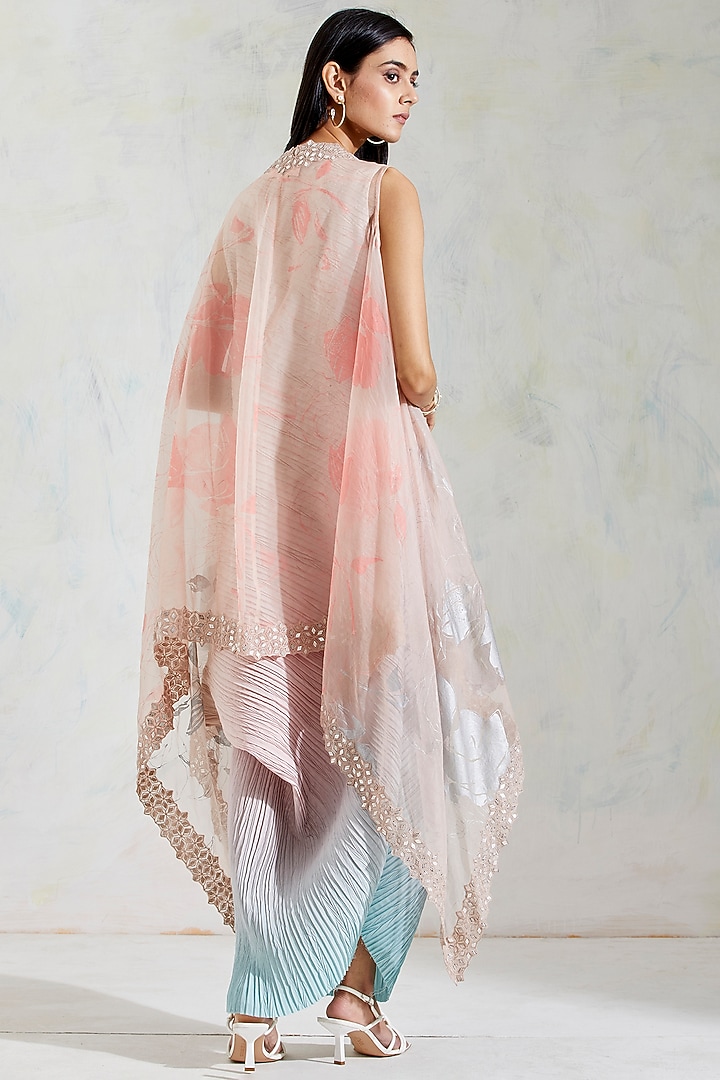 Pink Hand Embroidered Cape With Dress by Kavita Bhartia at Pernia's Pop Up Shop