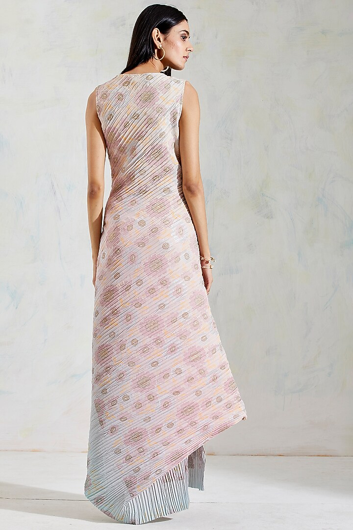 Pink & Aquatic Sage Shaded Hand Block Printed Dress by Kavita Bhartia at Pernia's Pop Up Shop