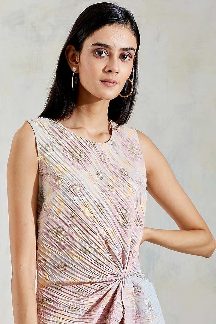 Pink & Aquatic Sage Shaded Hand Block Printed Dress by Kavita Bhartia at Pernia's Pop Up Shop